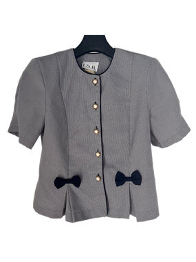 VTG I.S.B Inc. Houndstooth Bow Detail Short Sleeve Blazer Sz 12 Coquette Twee